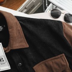 Áo sơ mi tay ngắn unisex phối túi vải nhung tăm thời trang 85-140kg