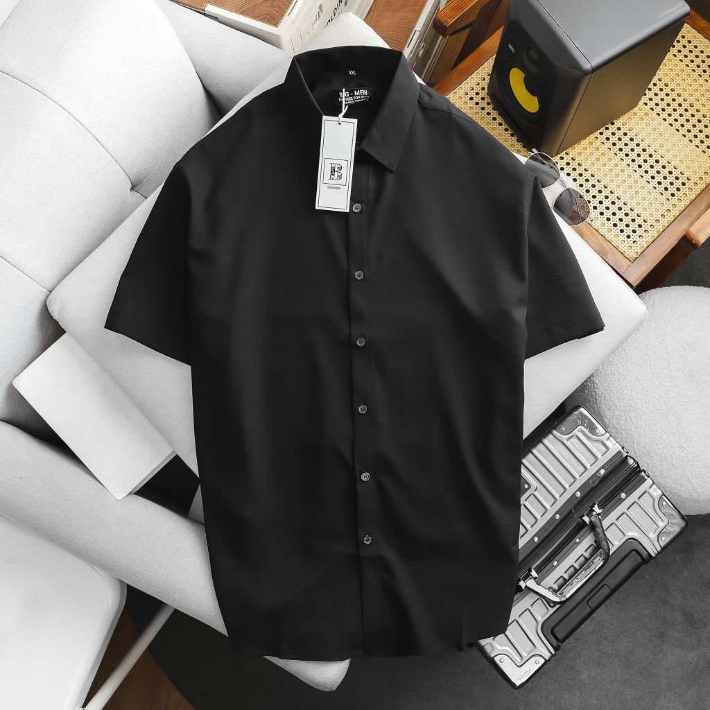 Áo sơ mi tay ngắn chất vải Mango cao cấp, lịch lãm thời trang bigsize nam< 130 kg
