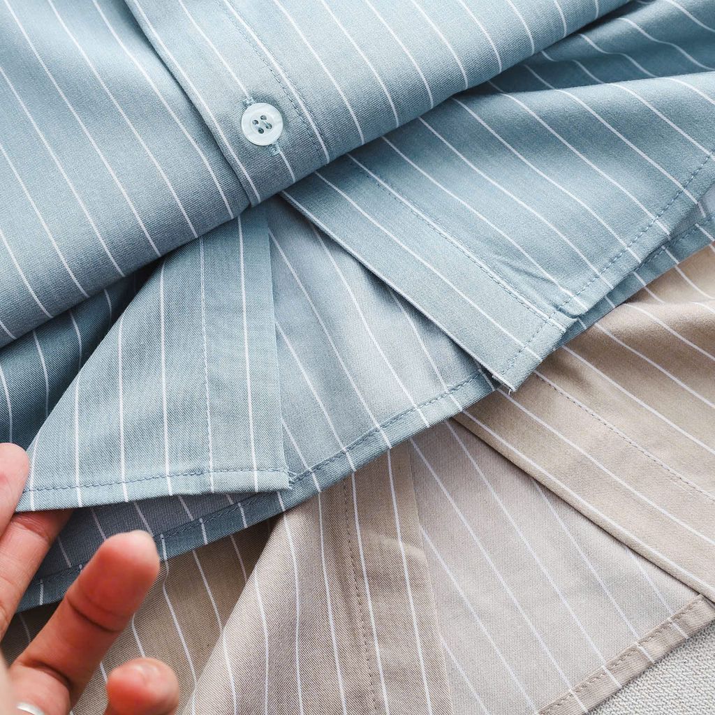 Áo sơ mi tay ngắn sọc dọc thời trang vải lụa QC cao cấp bigsize nam < 140kg