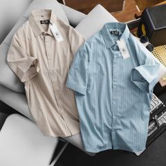 Áo sơ mi tay ngắn sọc dọc thời trang vải lụa QC cao cấp bigsize nam < 140kg