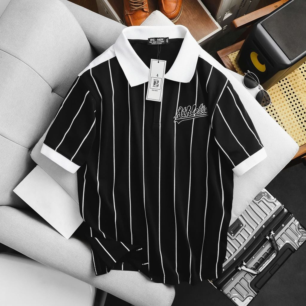 Áo thun polo phối sọc thời trang cỡ đại bigsize nam < 140kg - polo auth