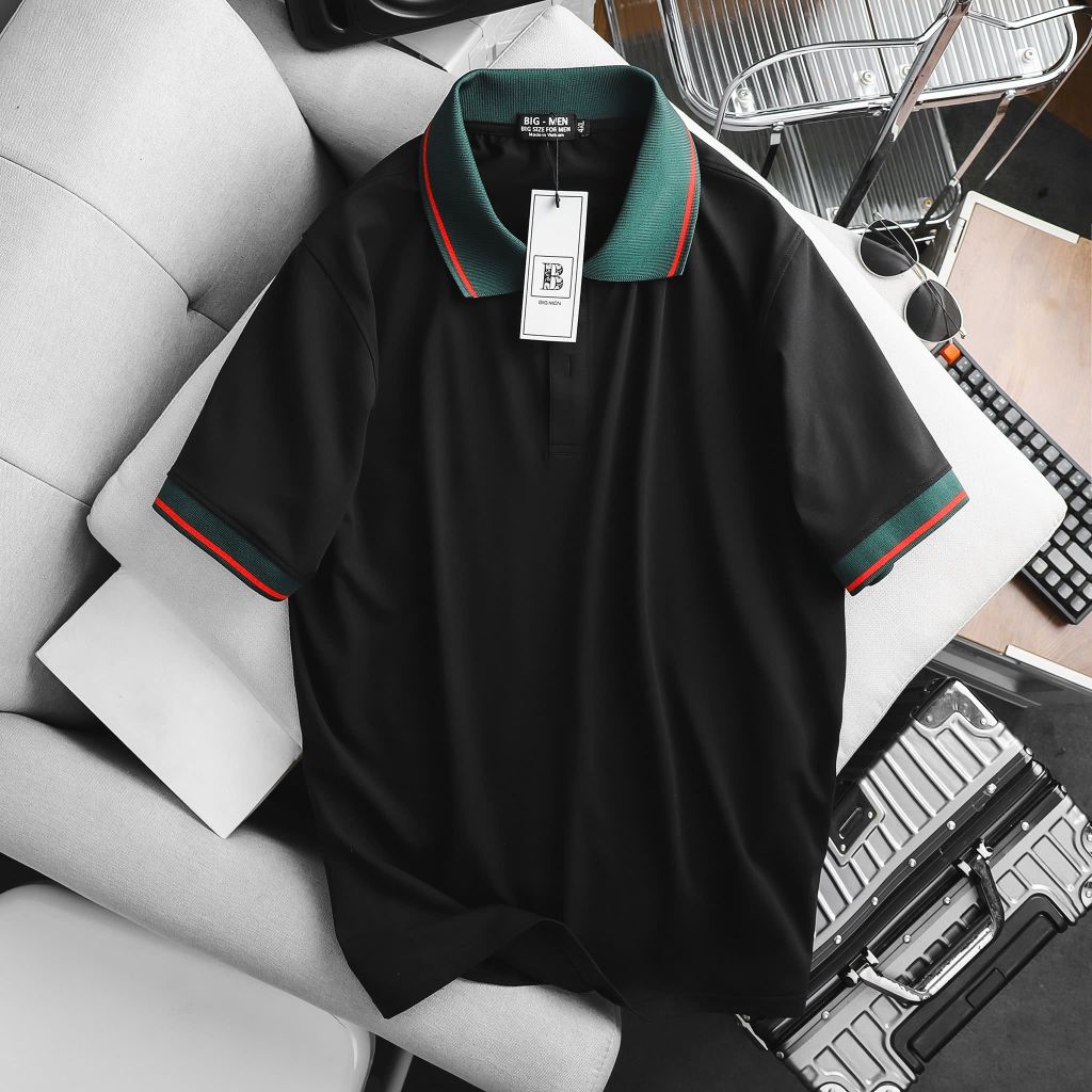 Áo thun polo cotton phối cổ lịch lãm thời trang bigsize nam< 135 kg
