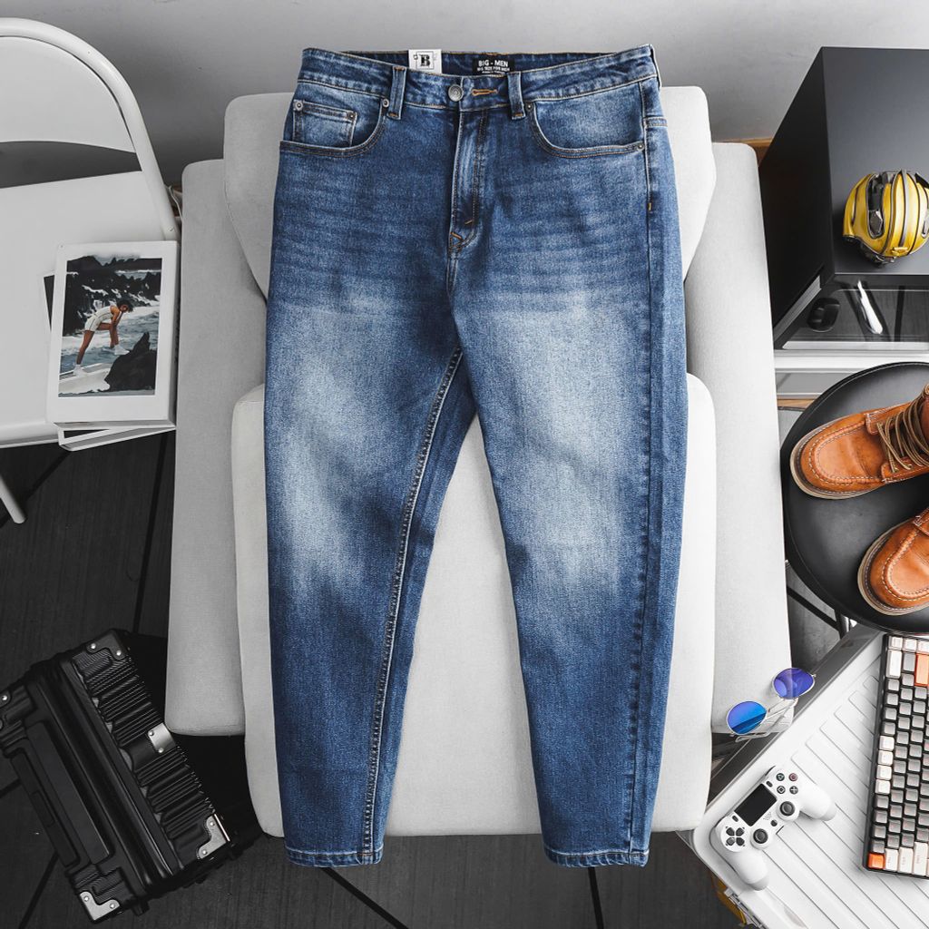 Quần jean dài nam bigsize xanh wash thời trang< 130 kg- Mã 438 439 440