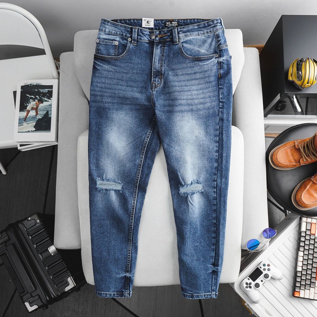 Quần jean dài nam bigsize xanh wash thời trang< 130 kg- Mã 438 439 440