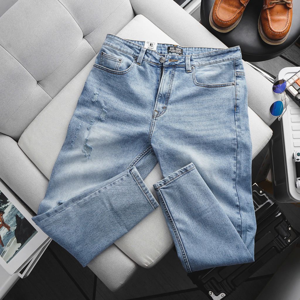 Quần jean dài nam bigsize xanh wash thời trang< 130 kg- Mã 438 439 440