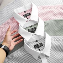 Áo sơ mi tay ngắn sọc dọc vải oxford phối túi thời trang bigsize nam cỡ đại < 140kg