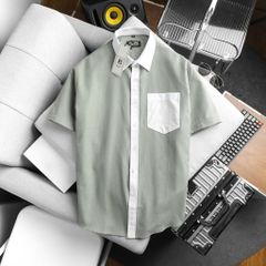 Áo sơ mi tay ngắn sọc dọc vải oxford phối túi thời trang bigsize nam cỡ đại < 140kg