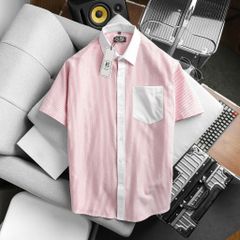 Áo sơ mi tay ngắn sọc dọc vải oxford phối túi thời trang bigsize nam cỡ đại < 140kg