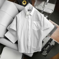 Áo sơ mi tay ngắn sọc dọc vải oxford phối túi thời trang bigsize nam cỡ đại < 140kg