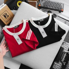 Áo thun cotton sọc vai phối nách thời trang bigsize nam cỡ đại < 140kg