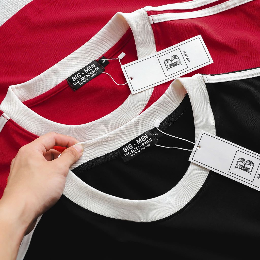 Áo thun cotton sọc vai phối nách thời trang bigsize nam cỡ đại < 140kg