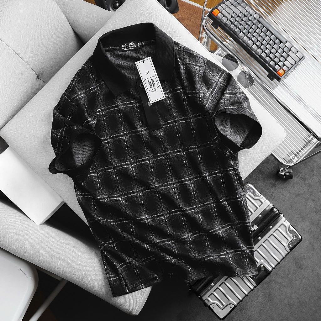 Áo thun polo phối cổ caro thời trang cỡ đại bigsize nam < 140kg