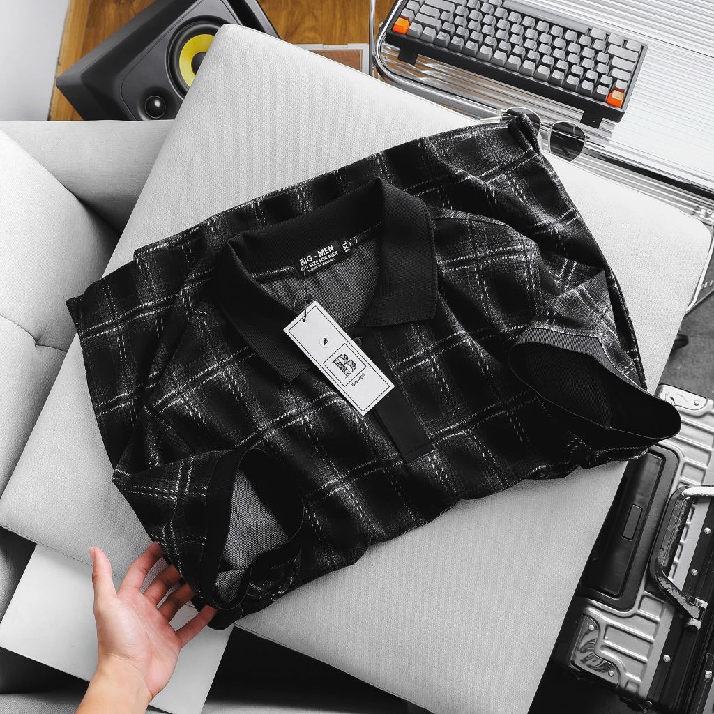 Áo thun polo phối cổ caro thời trang cỡ đại bigsize nam < 140kg