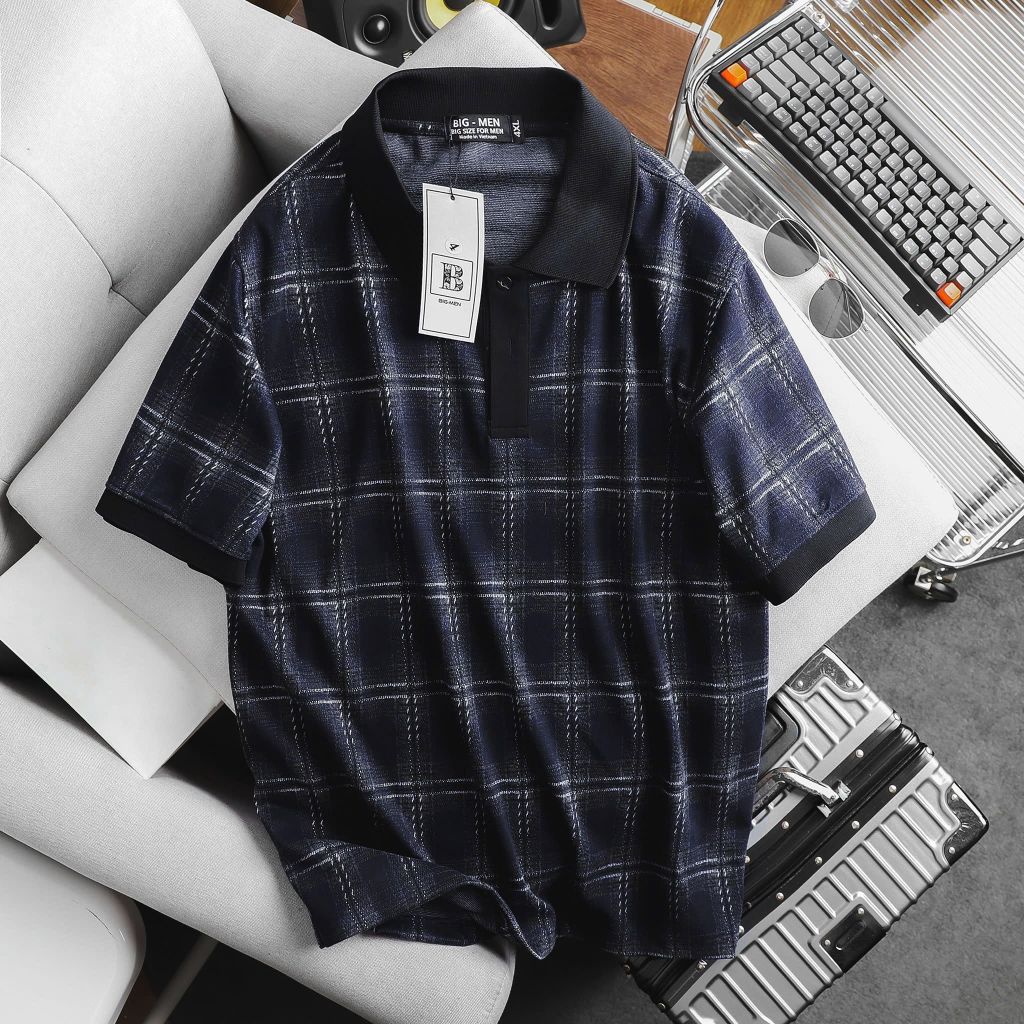 Áo thun polo phối cổ caro thời trang cỡ đại bigsize nam < 140kg