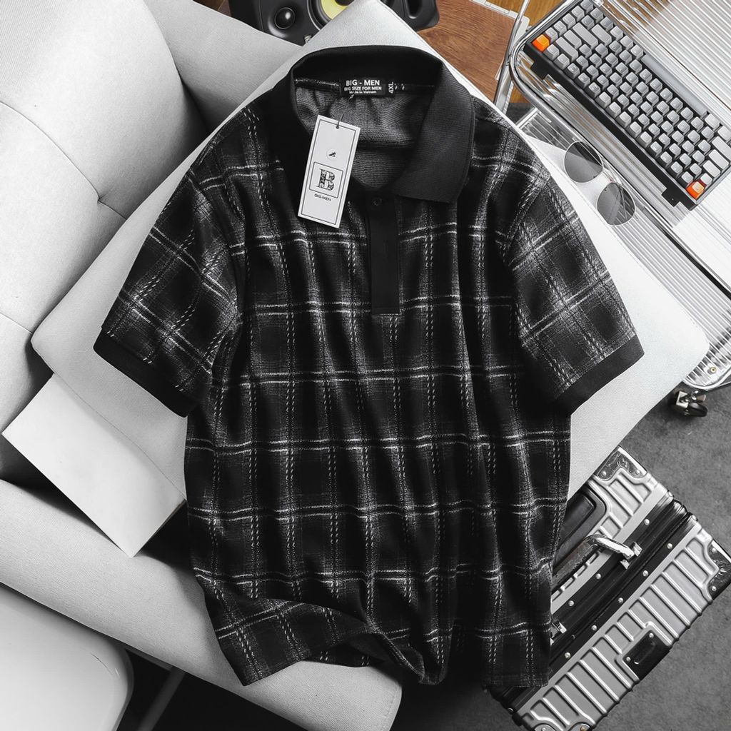 Áo thun polo phối cổ caro thời trang cỡ đại bigsize nam < 140kg