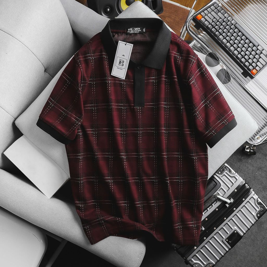 Áo thun polo phối cổ caro thời trang cỡ đại bigsize nam < 140kg