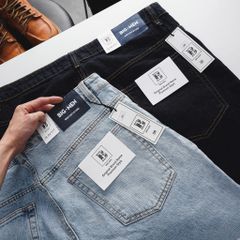 Quần jean dài màu xanh form ống suông thời trang cỡ đại bigsize nam < 140kg