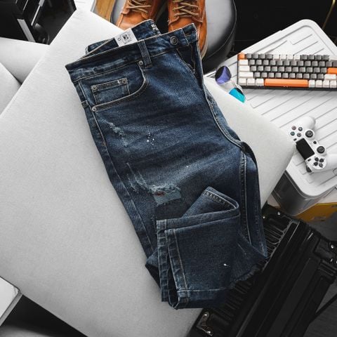 Quần jean dài màu xanh form ống suông thời trang cỡ đại bigsize nam < 140kg