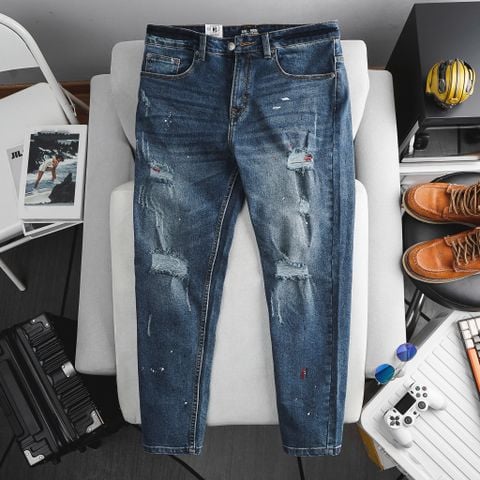 Quần jean dài màu xanh form ống suông thời trang cỡ đại bigsize nam < 140kg
