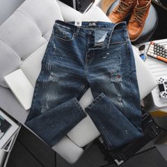 Quần jean dài màu xanh form ống suông thời trang cỡ đại bigsize nam < 140kg