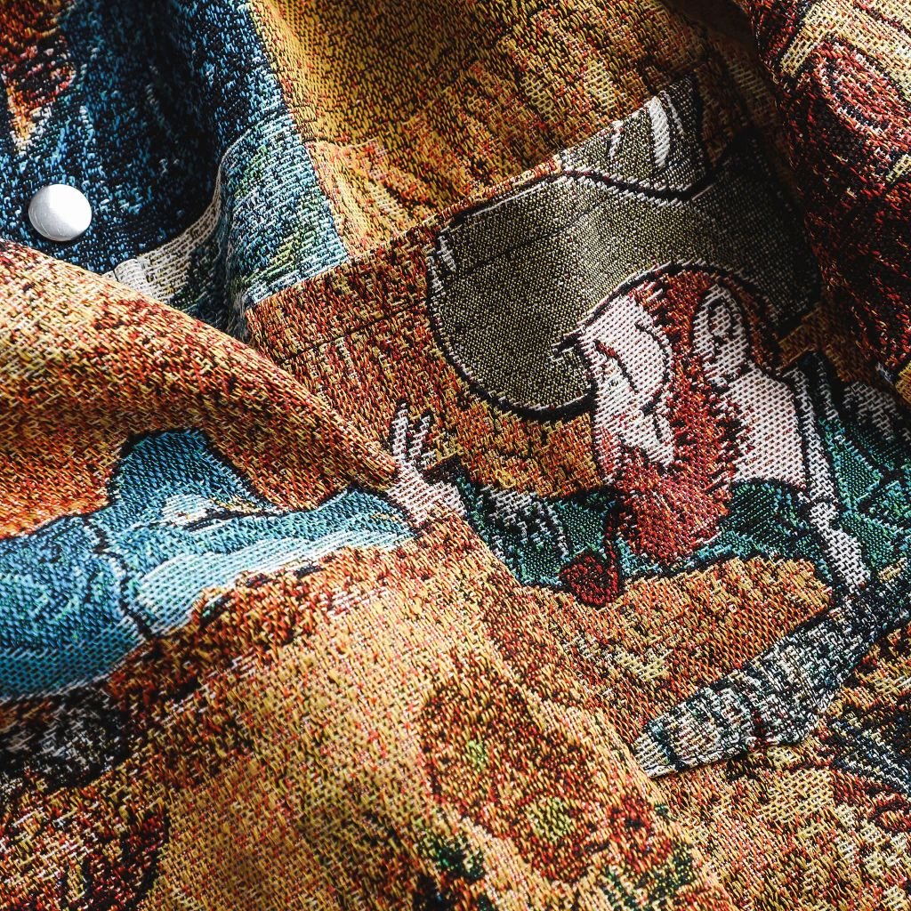 [Big Men] Áo khoác sơ mi chất vải jean gấm họa tiết 3D tranh Van Gogh 90- 135 kg
