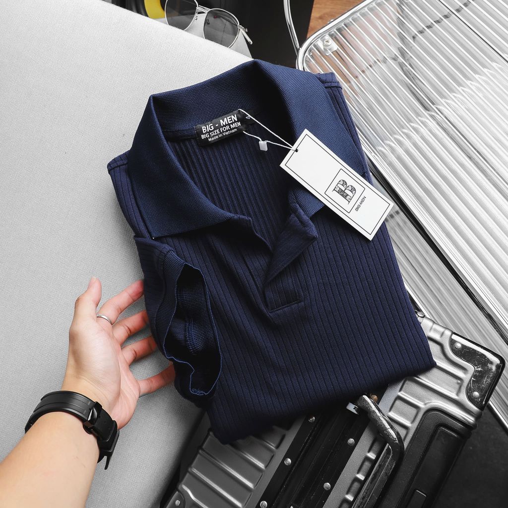 Áo thun polo vải sọc gân co giãn thời trang cỡ đại (mẫu 53)