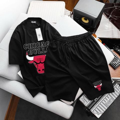 Set bộ quần áo cotton đồng bộ cá tính bigsize nam< 135 kg - bộ bull đen