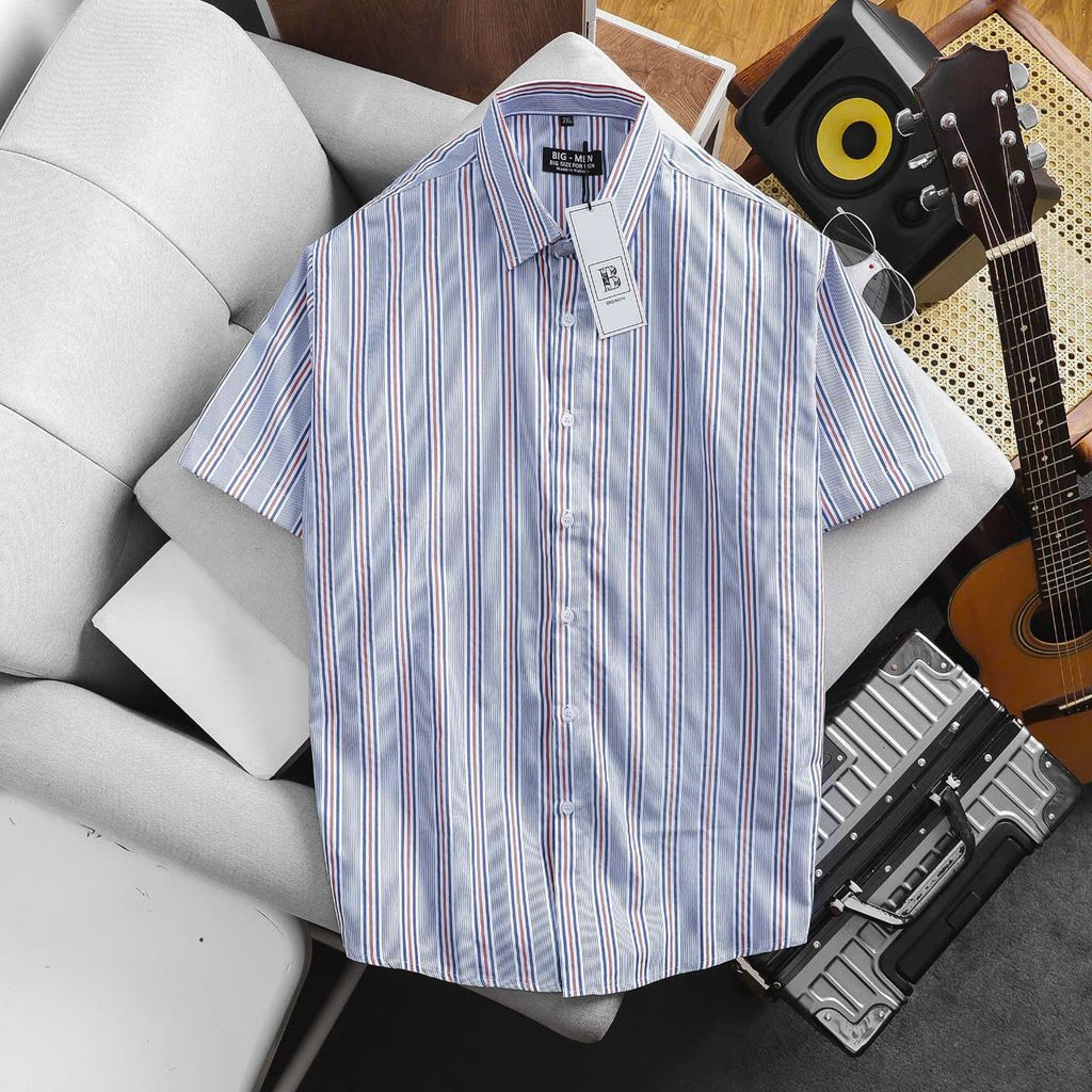 Bigmen.Bigsizemen- Áo sơ mi tay ngắn sọc dọc chất vải oxford thời trang bigsize nam 80-130 kg