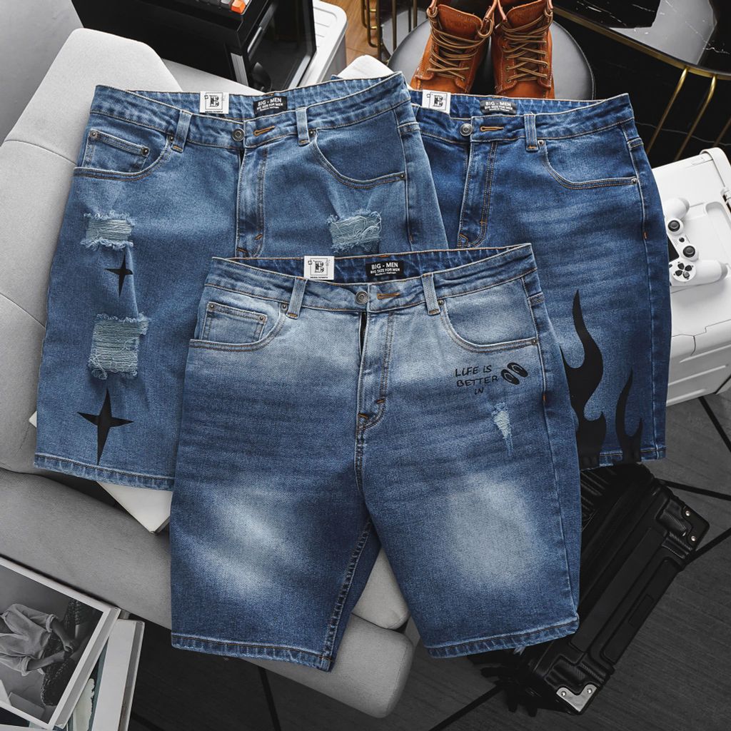 Quần short jean tông xanh lửa đen thời trang bigsize nam cỡ đại < 140kg