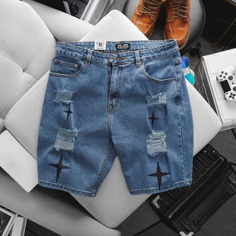 Quần short jean tông xanh cào thời trang bigsize nam cỡ đại < 140kg