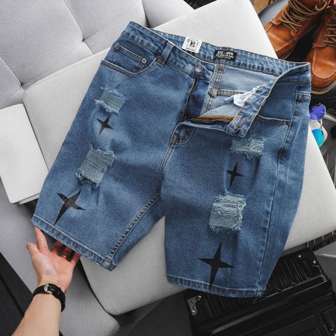 Quần short jean tông xanh cào thời trang bigsize nam cỡ đại < 140kg