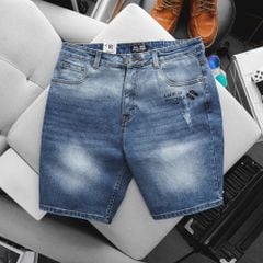Quần short jean tông xanh in chữ life thời trang bigsize nam cỡ đại < 140kg