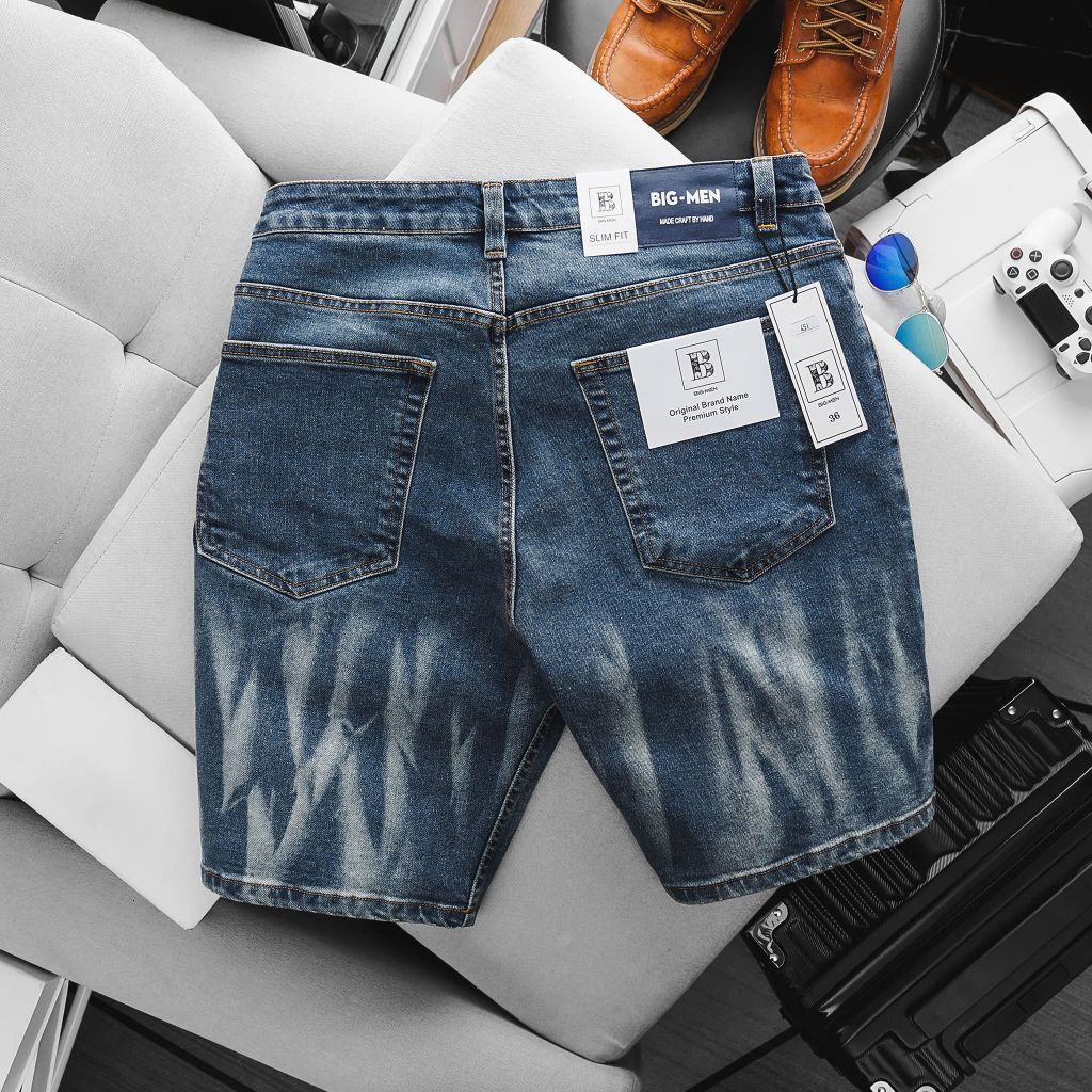Quần short jean tông xanh wash thời trang bigsize nam cỡ đại < 140kg