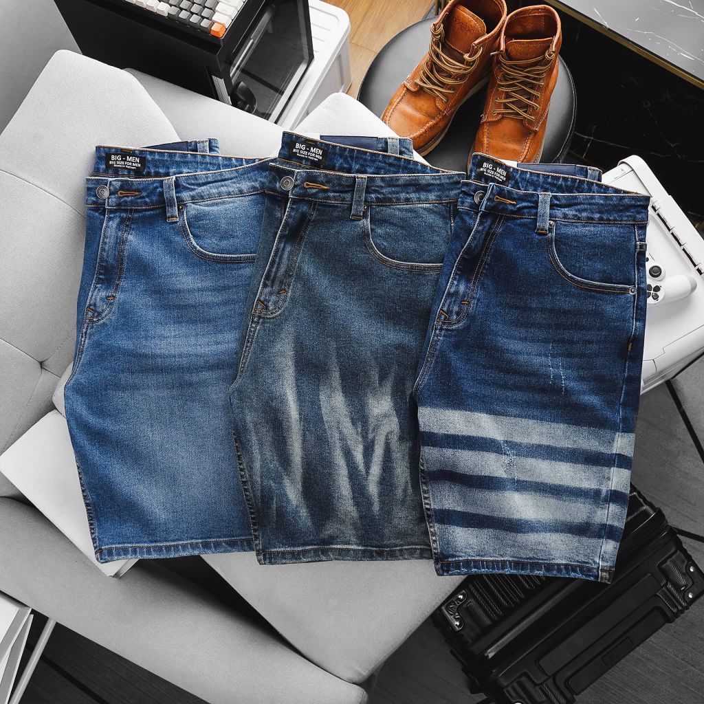 Quần short jean tông xanh wash thời trang bigsize nam cỡ đại < 140kg
