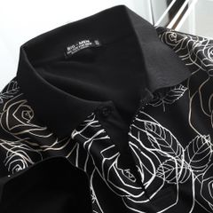 Áo thun polo in lụa họa tiết hoa hồng bigsize nam 85-135kg