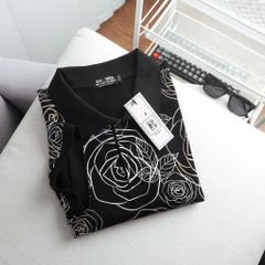 Áo thun polo in lụa họa tiết hoa hồng bigsize nam 85-135kg