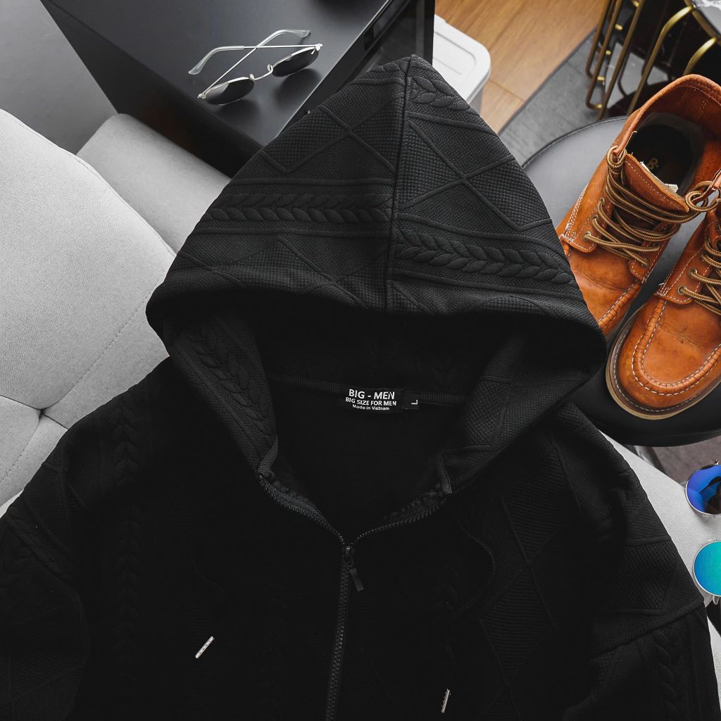 Áo khoác, áo đi nắng unisex họa tiết dập nổi màu đen bigsize nam