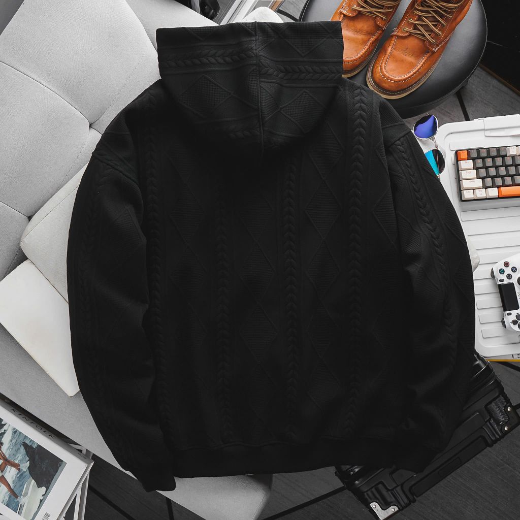 Áo khoác, áo đi nắng unisex họa tiết dập nổi màu đen bigsize nam