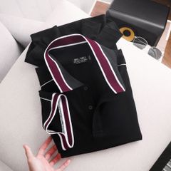 Áo thun polo màu đen chất vải cotton phối cổ tím độc lạ bigsize nam 85- 135 kg