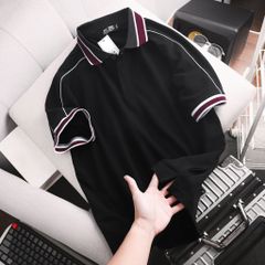 Áo thun polo màu đen chất vải cotton phối cổ tím độc lạ bigsize nam 85- 135 kg