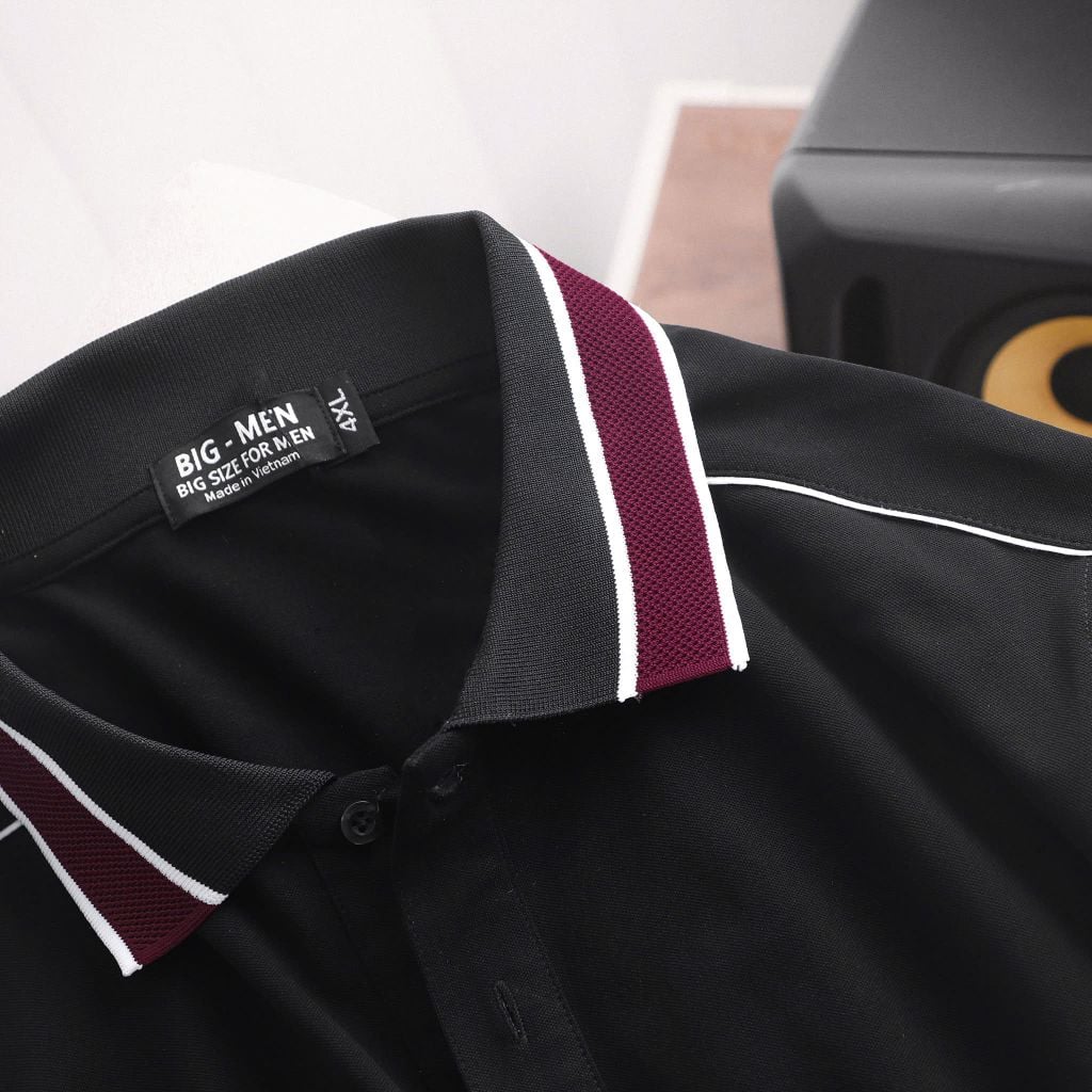 Áo thun polo màu đen chất vải cotton phối cổ tím độc lạ bigsize nam 85- 135 kg