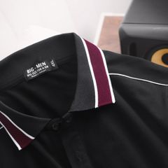 Áo thun polo màu đen chất vải cotton phối cổ tím độc lạ bigsize nam 85- 135 kg