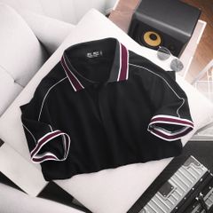 Áo thun polo màu đen chất vải cotton phối cổ tím độc lạ bigsize nam 85- 135 kg