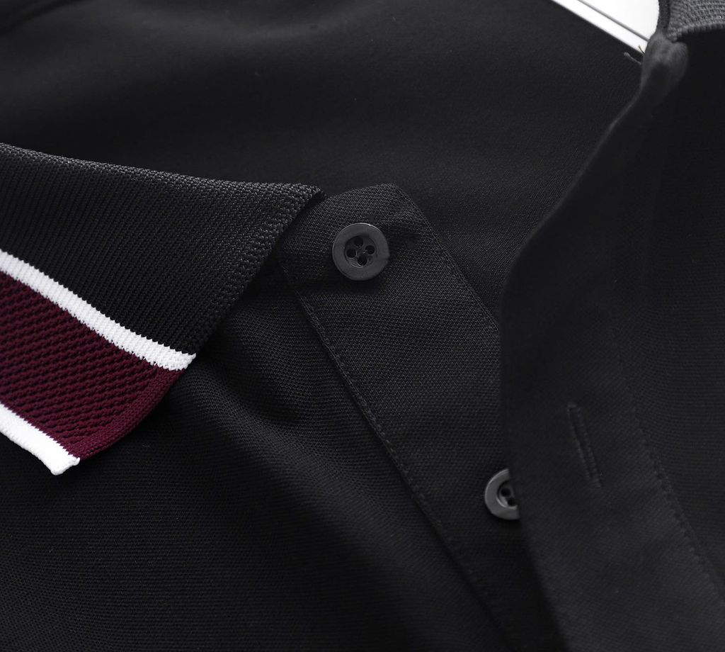 Áo thun polo màu đen chất vải cotton phối cổ tím độc lạ bigsize nam 85- 135 kg