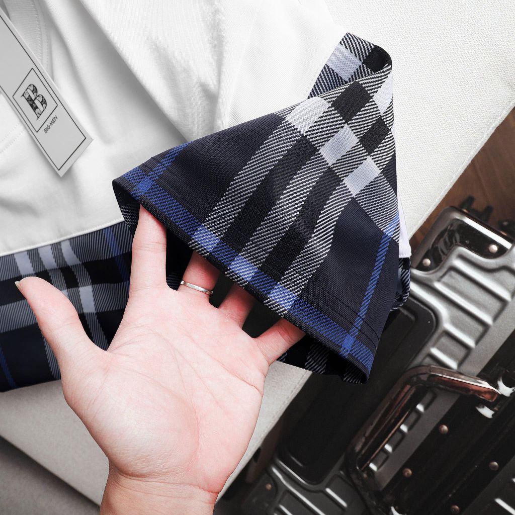 Áo thun chất cotton màu trắng phối caro cực sang bigsize nam< 140 kg