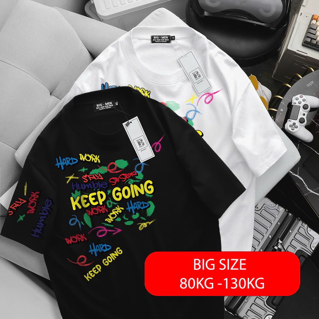 [Bigsizemen] Áo thun chất cotton in chữ nhiều màu độc đáo bigsize nam 85- 135 kg