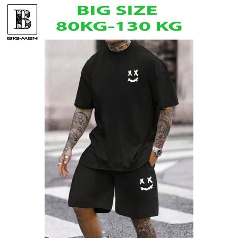 Big Men- Set bộ quần áo vải cotton in Mặt cười cá tính bigsize 80- 135 kg
