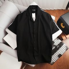 Áo sơ mi tay ngắn cổ đan tông/ cổ vest phối sọc vai mùa hè bigsize nam< 140 kg