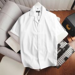 Áo sơ mi tay ngắn cổ đan tông/ cổ vest phối sọc vai mùa hè bigsize nam< 140 kg