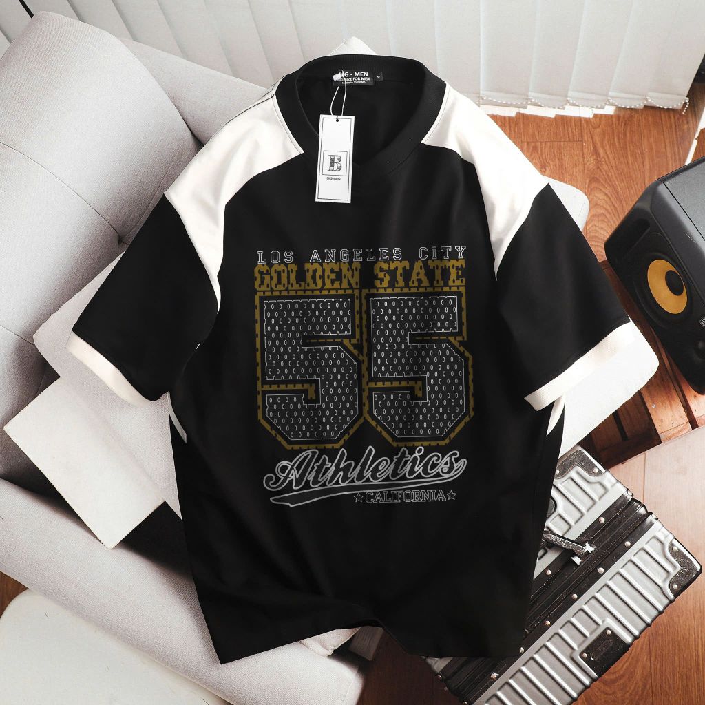 [Big Men] Áo thun chất vải cotton phối vai in 55 thời trang bigsize nam 95- 135 kg - form to hơn